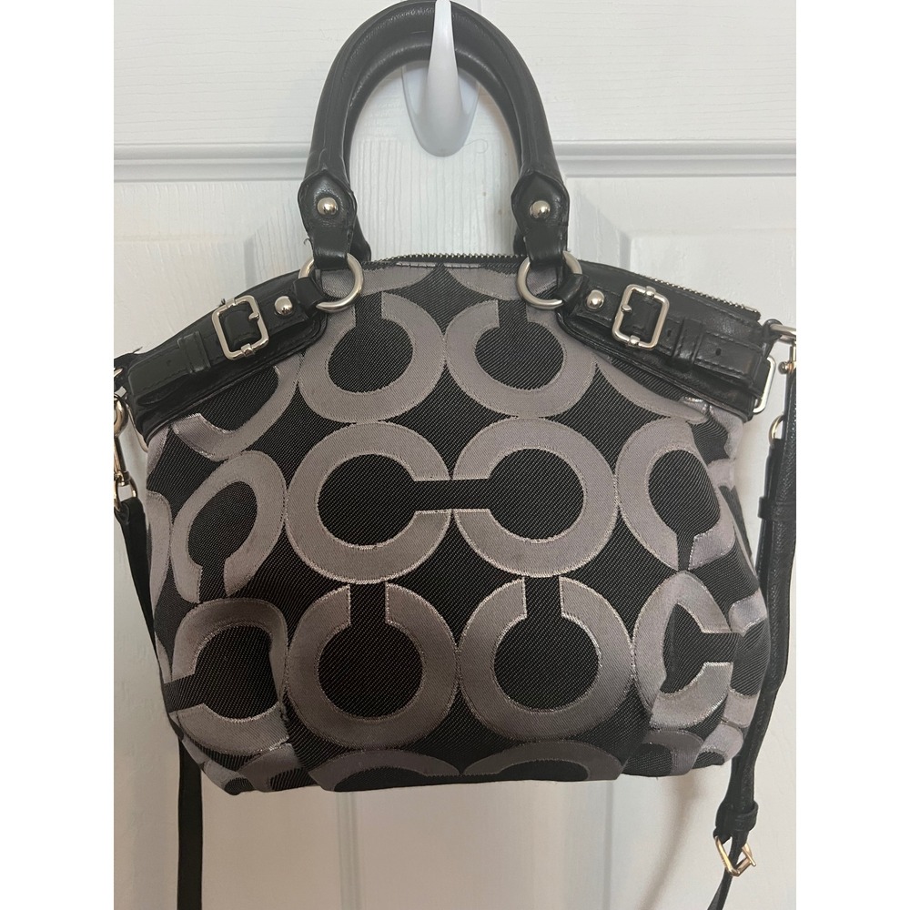 Coach Madison Optic Art Maggie Black Silver Jacquard Satchel Bag 18604 - Picture 5 of 16